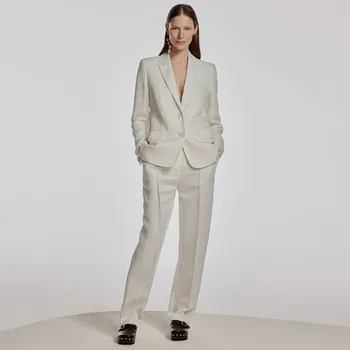 Dámské kalhoty Reserved - Pruhované kalhoty s lnem - krémová - 937FB-01X - 937FB-01X-XS