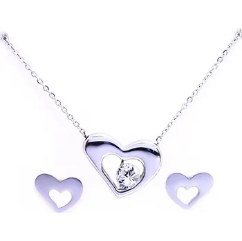 Náušnice Ocelové Náušnice + Přívěsek s řetízkem / Srdíčko / Kamínek (7852)