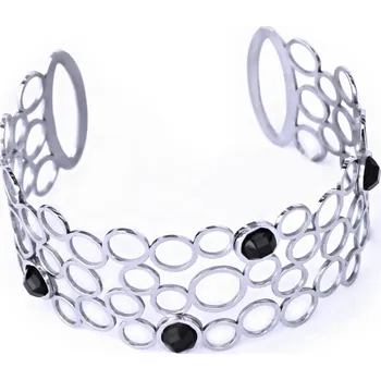 Náramek Ocelový náramek - pevný / Černé kameny (70200)
