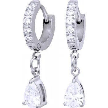 Náušnice Ocelové náušnice - Kroužky 1 cm / Bílé Kameny (45216)