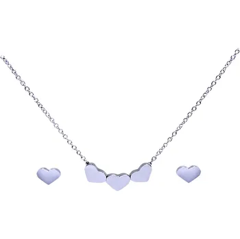 Náhrdelník Ocelový náhrdelník - Tři srdíčka + Náušnice (7850)
