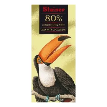 Čokoláda Stainer 80% hořká čokoláda s kousky kakaových bobů 50g