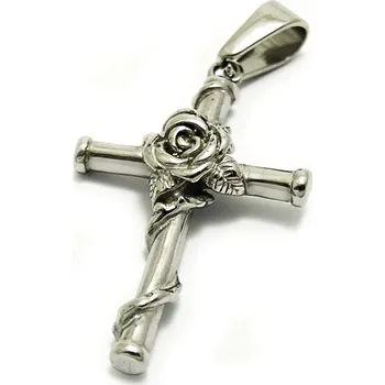 Přívěsek Ocelový přívěsek - Kříž s Růží (6428)