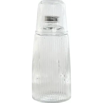 Kempingové nádobí Láhev na vodu se sklenicí Home ESPRIT Sklo Pruhy Transparentní (1 l / 240 ml) (10,3 x 10,3 x 26 cm)
