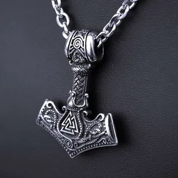 Přívěsek Ocelový přívěsek + Řetízek - Thorovo Kladivo / Mjolnir / Valknut / Runy (019)