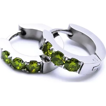 Náušnice Ocelové náušnice EXEED - Kroužky 1,3 cm / 3 zelené Kameny (6825)