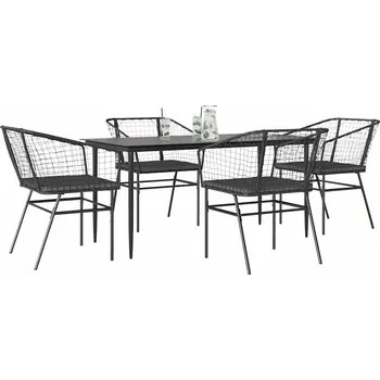 Zahradní sestava zahrada-XL 5dílný zahradní jídelní set s poduškami černý polyratan sklo 3334502