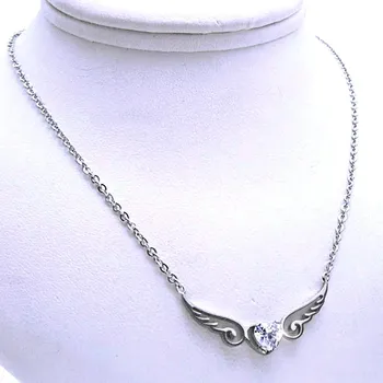 Náhrdelník Ocelový náhrdelník - Okřídlené Srdce / Kamínek (9212)