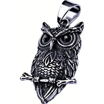 Přívěsek Ocelový přívěsek - moudrá sova / černé kameny (v2024)