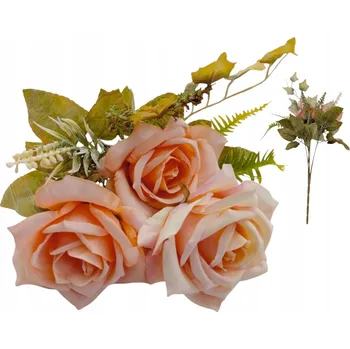 umělá květina Umělá kytice míchaných květů, růže světle růžová, dekorační větvička, 34 cm