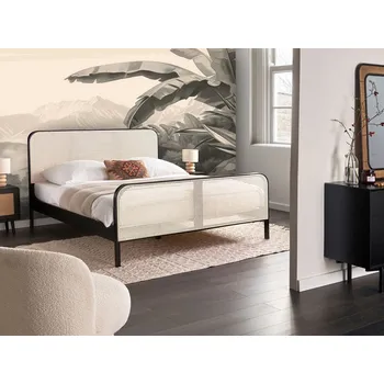 Postel Postel černé borovicové dřevo 160 x 200 cm s čelem s vídeňským výpletem lamelový rošt minimalistická rustikální styl ložnice Beliani