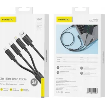Kabel FONENG USB - USB typ C / microUSB / Lightning 1,2 m bílý