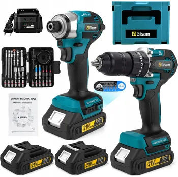 Vrtačka Sada akumulátorového nářadí Gisam 2x, rázový utahovák, vrtačka