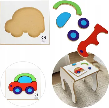 Dřevěná hračka SKYLINE DŘEVĚNÁ SKLÁDAČKA PUZZLE MONTESSORI AUTO