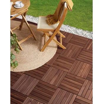 Zahradní stůl Venkovní podlaha hnědá certifikované akáciové dřevo plastová podklad odolnost proti povětrnostním vlivům doplňky zahrada balkon terasa Beliani