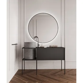 Zrcadlo Zrcadlo do koupelny v černém rámu s LED osvětlením fi80cm Valencia HOZZE