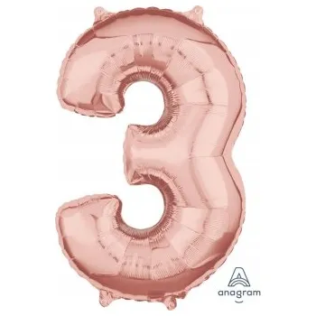 Balónek Fóliový balónek světle RŮŽOVÝ číslice 3 růžová 66 CM