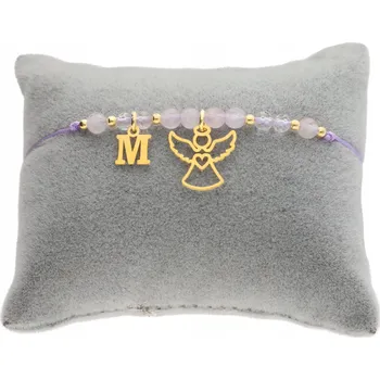 Náramek Zlatý náramek s přírodními kameny ANDÍLEK PÍSMENO svaté přijímání KŘEST GRAVÍROVÁNÍ