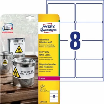 Samolepící etiketa Avery Zweckform ŠTÍTKY A4 AVERY HEAVY DUTY 99,1 X 67,7 MM BÍLÁ (20, BÍLÁ