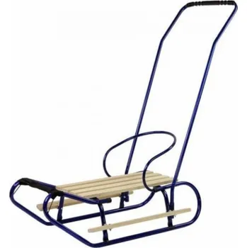 Sáně Štíhlé sportovní kovové sáně s posuvným popruhem na opěradlo modré