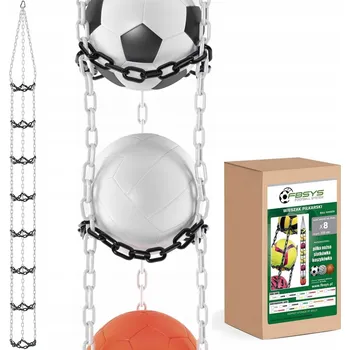 Věšák DRŽÁK VĚŠÁK NA MÍČE pro 8 míčů - BÍLO-ČERNÝ - Od stropu k podlaze