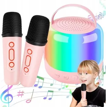 Hudební nástroj pro děti KARAOKE MACHINE PRO DĚTI RGB BT REPRODUKTOR S 2X MIKROFONEM (RŮŽOVÝ)