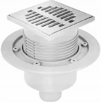 Sifon Sifon McAlpine Podlahová vpusť s ventilem; nerezová mřížka 115x115mm; vertikální odklon 40/50mm