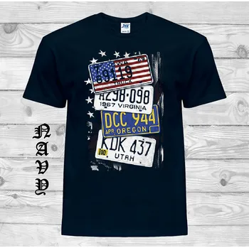 Pánské tričko panske-levne-bavlnene-tricko-SPZ-americke-staty Barva: Navy - tmavě modrá, velikost: XL