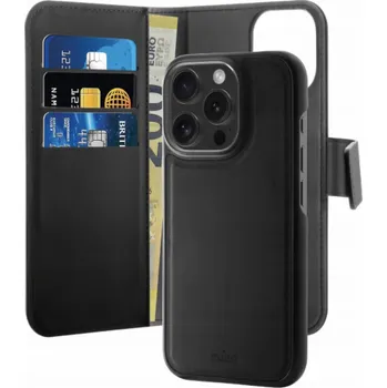 Pouzdro na mobilní telefon Puro Puro Wallet Odnímatelné MagSafe 2v1 PU kožené pouzdro s klopou a peněženkou pro iPhone 16 Pro Max – černé