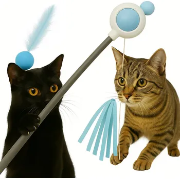 Hračka pro kočku INTERAKTIVNÍ RYBÁŘSKÝ PRUT PRO PRO KOČKY , HRAČKA , PÉŘOVÁ STUHA, SKLÁDACÍ, NAVÍJECÍ SE