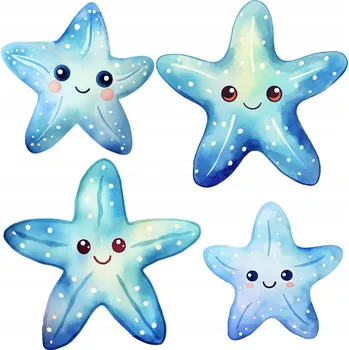 Obraz Nálepky Na Zeď Sada Modré Roztomilé Usměvavé Hvězdice 60x64 cm