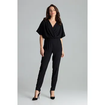 Dámský overall Vzorovaný overal s dlouhými rovnými kalhotami L062 Barva: Černá, Velikost: S