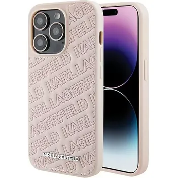 Pouzdro na mobilní telefon Originální čelní kryt KARL LAGERFELD KLHCP15XPQKPMP pro iPhone 15 Pro Max (prošívaný vzor / růžový)