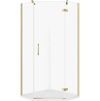 CERSANIT Set pětiúhelníkový sprchový kout JOTA pravý 90x90 zlatý, sprchová vanička TAKO SLIM 4 cm bílá S601-364