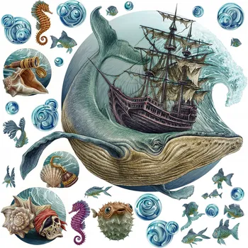 Obraz Sada Nálepek Pohádkový Podmořský Svět Loď Mořská Zvířata 60x73 cm