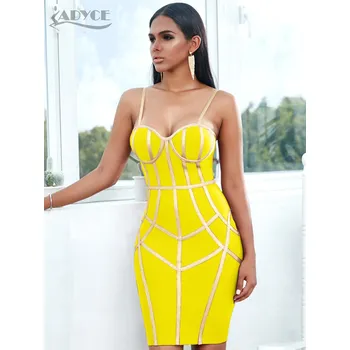 Dámské šaty Bodycon mini šaty sexy na ramínka se zlatými pruhy - M Barva: Žlutá, Velikost: M