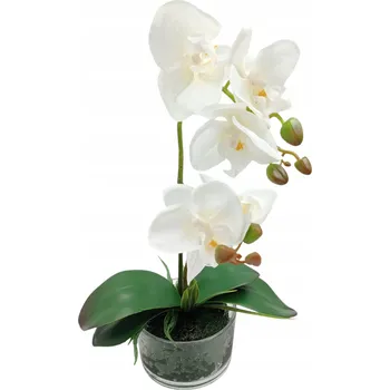 umělá květina UMĚLÁ ORCHIDEJ VE SKLENĚNÉM OBALU DEKORATIVNÍ KOMPOZICE KVALITNÍ 35 CM