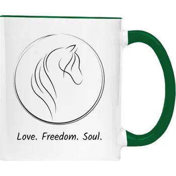 Hrnek malý barevný s potiskem Pro milovníky koní - Love. Freedom. Soul.