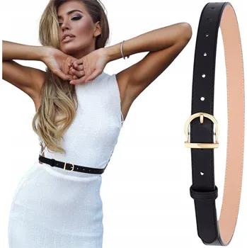 Opasek Kožený černý dámský pásek do kalhot, zlatá spona, elegantní, pravá kůže