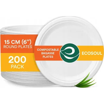 Jednorázové nádobí EKO talíř z dužiny cukrové třtiny 15 cm 200 ks KULATÉ z bagasy