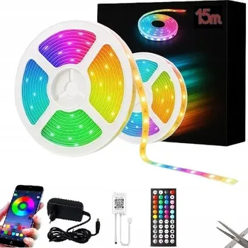LED osvětlení LED pásek 15M RGB 5050 Bluetooth APLIKACE DÁLKOVÝ OVLADAČ HUDBA 12V 30 LED/m (W115)