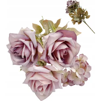 umělá květina Umělá kytice květin smíšená růže fialová dekorační větvička 34 cm
