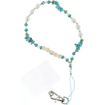 HAPPY přívěsek na telefon / délka kabelu 44cm (22cm do poutka) / na ruku - světle modrá