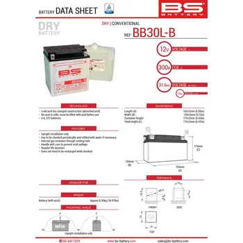 Motobaterie BS akumulátor BB30L-B (YB30L-B) 12V 30AH 168X132X176 obsluhovaný - elektrolyt zvlášť (300A) HARLEY DAVIDSON, POLARIS 600/700 (2) UE2019/1148 (BS akumulátor BB30L-B (YB30L-B) 12V 30AH 168X132X176 obsluhovaný - elektrolyt zvlášť (300A) HARLEY DAVIDSON,)