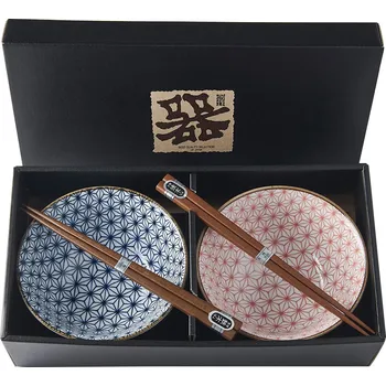 Made in Japan (MIJ) Set Misek Asanoha Red & Blue 2 x 400 ml s hůlkami