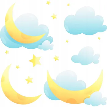 Obraz Sada Nálepek Noční Obloha Jemné Měsíce a Hvězdy v Oblacích 60x96 cm