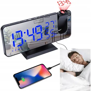 Hodiny DIGITÁLNÍ HODINY ELEKTRONICKÉ LED BUDÍK S PROJEKTOREM TEPLOMĚR ZRCADLO 4v1