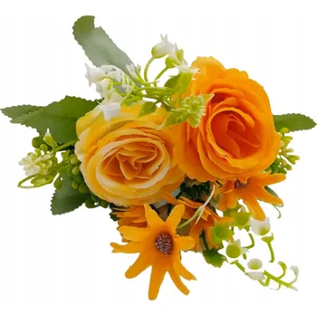 umělá květina Umělá kytice míchaných květů, oranžová růže, dekorační větvička, 31 cm