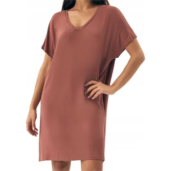 Dámské noční prádlo Košile noční Henderson hnědá viskóza XL krátký rukáv výstřih srdce