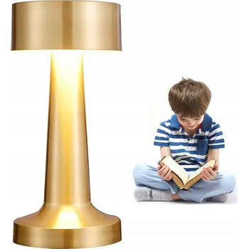 Lampička BEZDRÁTOVÁ RETRO STOLNÍ LAMPA ZLATÁ - DOTYKOVÁ, USB - IDEÁLNÍ DO RESTAURACE A BARU